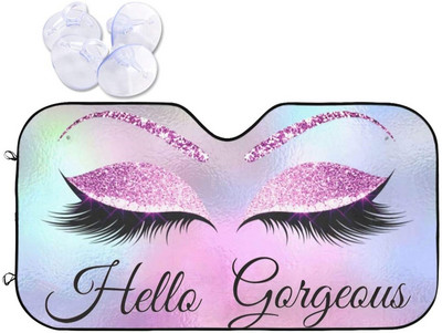 Hello Gorgeous autó szélvédő napernyő, rózsaszín (flitter nélkül) szempilla első ablak napernyők, összecsukható blokk UV sugarak napellenző Protec