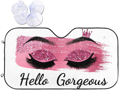 Hello Gorgeous autó szélvédő napernyő, rózsaszín (flitter nélkül) szempilla első ablak napernyők, összecsukható blokk UV sugarak napellenző Protec