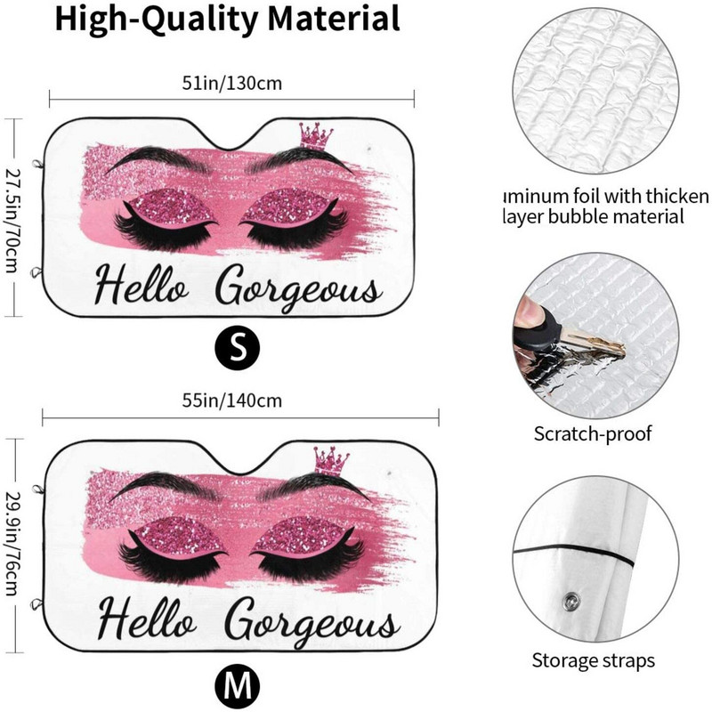 Hello Gorgeous autó szélvédő napernyő, rózsaszín (flitter nélkül) szempilla első ablak napernyők, összecsukható blokk UV sugarak napellenző Protec