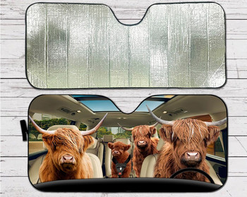 Highland Cow Family Car Sunshade, Farm Lover, αστεία δώρα, δώρο για αυτόν, Δώρο για αυτήν, Car Auto Sun Shade, Παρμπρίζ αυτοκινήτου, Car A
