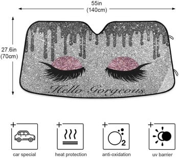 YiGee Eyeshadow with Hello Gorgeous Car Windshield Sun Shade - Blocks Sun Rays Sun Protector, Sunshade to Keep Vehicle Your