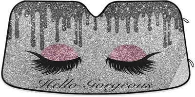 YiGee Eyeshadow with Hello Gorgeous Car Windshield Sun Shade - Blocks Sun Rays Sun Protector, Sunshade to Keep Vehicle Your