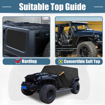 X Autohaux Κάλυμμα αμαξώματος αυτοκινήτου για Jeep Wrangler JK JL Hardtop 2 Door 2007-2021 Outdoor Αντιανεμικό Αδιάβροχο 210D Oxford Protect