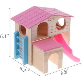 Къща за хамстери Домашни любимци Скривалище за малки животни със забавна стълба за катерене Пързалка Дървена колиба Игра играчки Дъвчащи за хамстер Мишка
