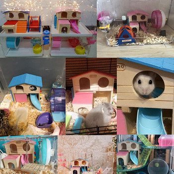 Къща за хамстери Домашни любимци Скривалище за малки животни със забавна стълба за катерене Пързалка Дървена колиба Игра играчки Дъвчащи за хамстер Мишка