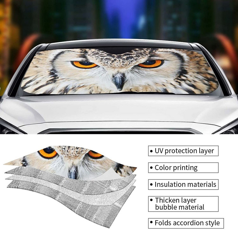 „Foruidea Cool Owl Eye“ automobilio priekinis stiklas saulės gaubtas nuo saulės, skirtas automobiliniams sunkvežimiams, blokuoja UV spindulių skydelį nuo saulės – saugo jūsų automobilį