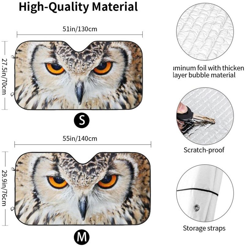 „Foruidea Cool Owl Eye“ automobilio priekinis stiklas saulės gaubtas nuo saulės, skirtas automobiliniams sunkvežimiams, blokuoja UV spindulių skydelį nuo saulės – saugo jūsų automobilį