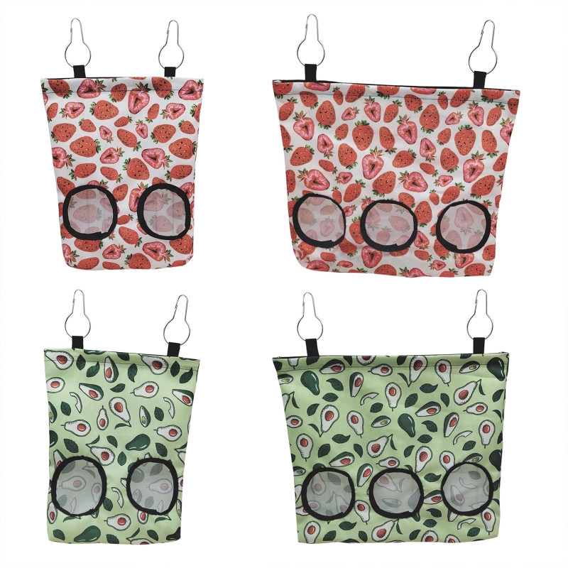 Ινδικά χοιρίδια 2 τρύπες 3 τρύπες Τσάντες τροφοδοσίας σανού Εκτυπωμένος φράουλα Τροφοδότης κουνελιού τσιντσιλά Αξεσουάρ κλουβιού οργάνωση τροφίμων