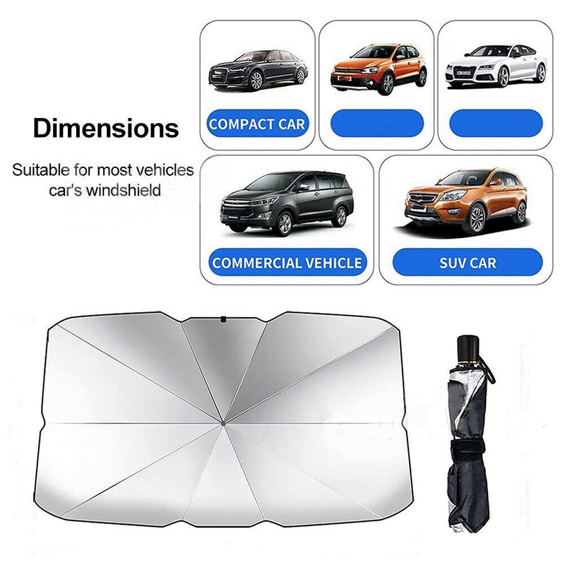 125CM/140CM salokāms automašīnas vējstikls saulessargs lietussargs automašīnas salona pārsegs priekšējais logs, UV aizsardzība, žalūzijas aizkars