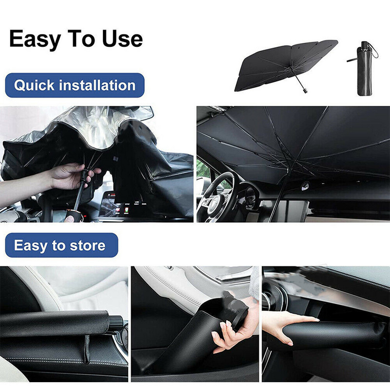 125CM/140CM salokāms automašīnas vējstikls saulessargs lietussargs automašīnas salona pārsegs priekšējais logs, UV aizsardzība, žalūzijas aizkars