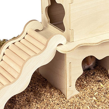K5DC Дървена стълба за катерене Играчка за хамстер Гризачи Малки животни Дъвчащи играчки Мост от естествено дърво Лесен за инсталиране