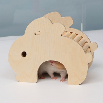 Χάμστερ Ξύλινο Σπίτι Αναρρίχησης με Σκάλα Χαριτωμένο Σχήμα Μικρά Ζώα Κρησφύγετο για κατοικίδια στο σπήλαιο για Mini Gerbils Junior Chipmunks Προϊόντα για κατοικίδια