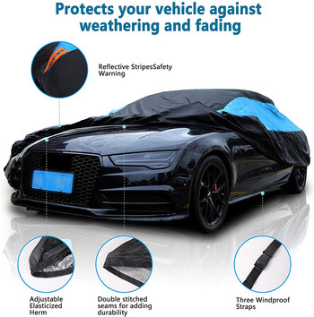 Πλήρες κάλυμμα αυτοκινήτου σεντάν Universal Outdoor Αδιάβροχο Αδιάβροχο Αντι-UV Προστασία Μαύρο Μπλε Πλήρες Κάλυμμα 530/490cm 450cm