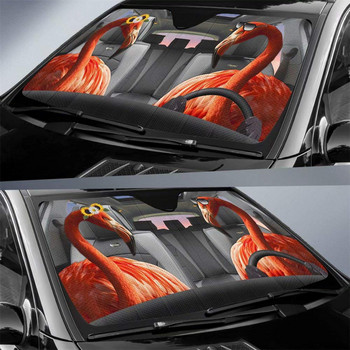 Предно стъкло на автомобила Viisor Розово фламинго Сенник, Куче Семейство Шофьор Авто Сенник на предния прозорец 3D отпечатано животно Автомобил Automotive Cov