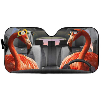 Предно стъкло на автомобила Viisor Розово фламинго Сенник, Куче Семейство Шофьор Авто Сенник на предния прозорец 3D отпечатано животно Автомобил Automotive Cov