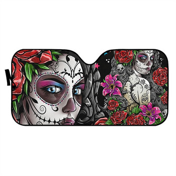 Day of The Dead Sugar Skull Car Sun Shade Παρμπρίζ Πτυσσόμενο Αλεξίπτωτο αυτοκινήτου για Παρμπρίζ Γυναικεία Κοριτσίστικα Αξεσουάρ Καλύμματα