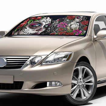 Day of The Dead Sugar Skull Car Sun Shade Παρμπρίζ Πτυσσόμενο Αλεξίπτωτο αυτοκινήτου για Παρμπρίζ Γυναικεία Κοριτσίστικα Αξεσουάρ Καλύμματα