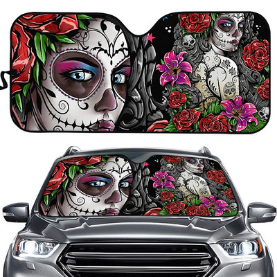 Day of the Dead Sugar Skull Автомобилен сенник за предно стъкло Сгъваем автомобилен сенник за предни стъкла Дамски момичешки аксесоари Калъфи