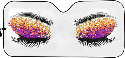 Sieviešu acis ar garām skropstām priekšējā vējstikla ēna grims rozā mirdzoša acu ēnas drukas saliekamais saulessargs sedan kravas apvidus auto