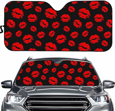 Sieviešu acis ar garām skropstām priekšējā vējstikla ēna grims rozā mirdzoša acu ēnas drukas saliekamais saulessargs sedan kravas apvidus auto