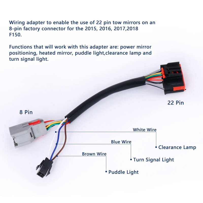 Kábelköteg-adapter 8Pin-22Pin Vonótükör-adapter 8TO22-F150 Ford F150 15-18-hoz
