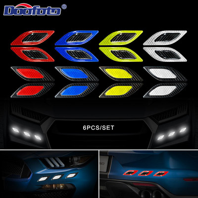 6pcs 3D Car Styling Reflective Carbon Fiber Bumper Strips Safety Warning Tape Secure Reflector Stickers Car Exterior Accessories