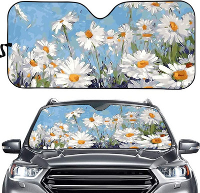Parasolar personalizat pentru parbriz frontal auto Daisy - blocheaza razele UV Protector parasolar - Parasolar automat pliabil acordeon pt.