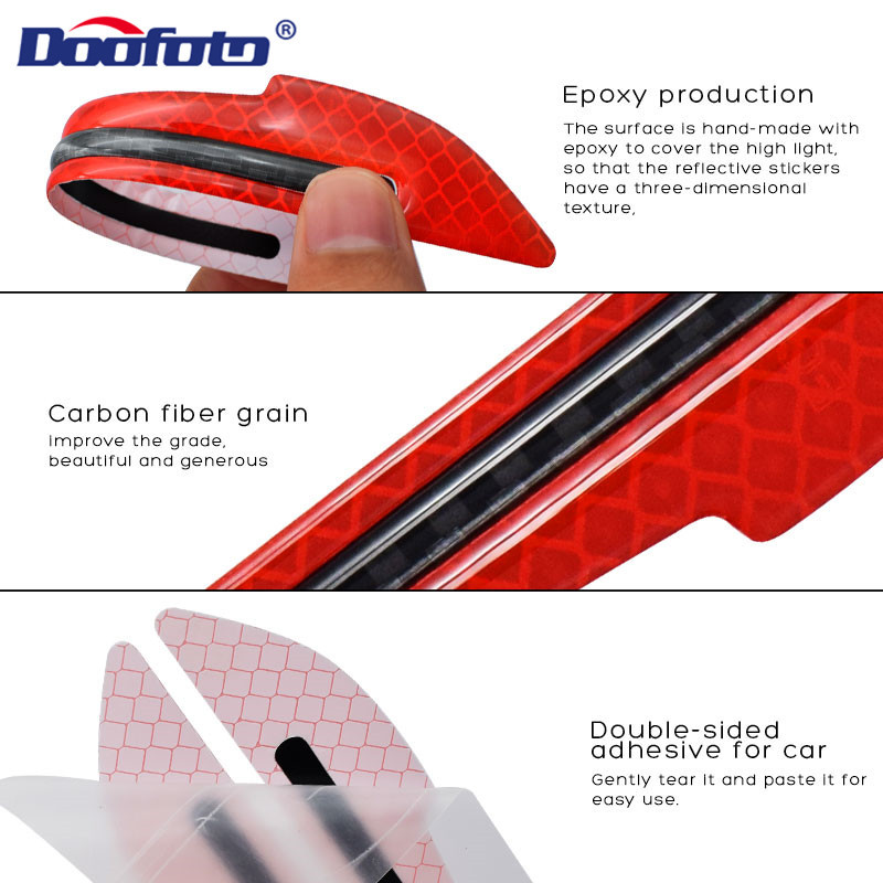 2PCS Автомобилна броня Светлоотразителни ленти Предупредителна маркировка за безопасност Аксесоари за стайлинг на автомобили Дъска за крилото на вратата Светлоотразителни стикери Декоративни