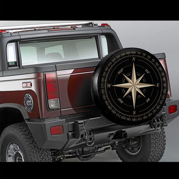 Капак за резервна гума Compass Rose Black UV слънцезащитен капак за колела, подходящ за ремарке, RV, SUV и много превозни средства 15 инча