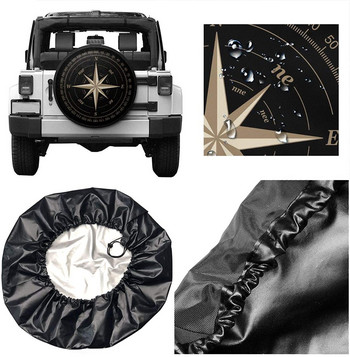Капак за резервна гума Compass Rose Black UV слънцезащитен капак за колела, подходящ за ремарке, RV, SUV и много превозни средства 15 инча
