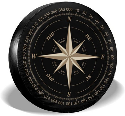„Compass Rose Black“ atsarginės padangos dangtis UV saulės ratų dangteliai tinka priekaboms, RV, visureigiams ir daugeliui 15 colių transporto priemonių