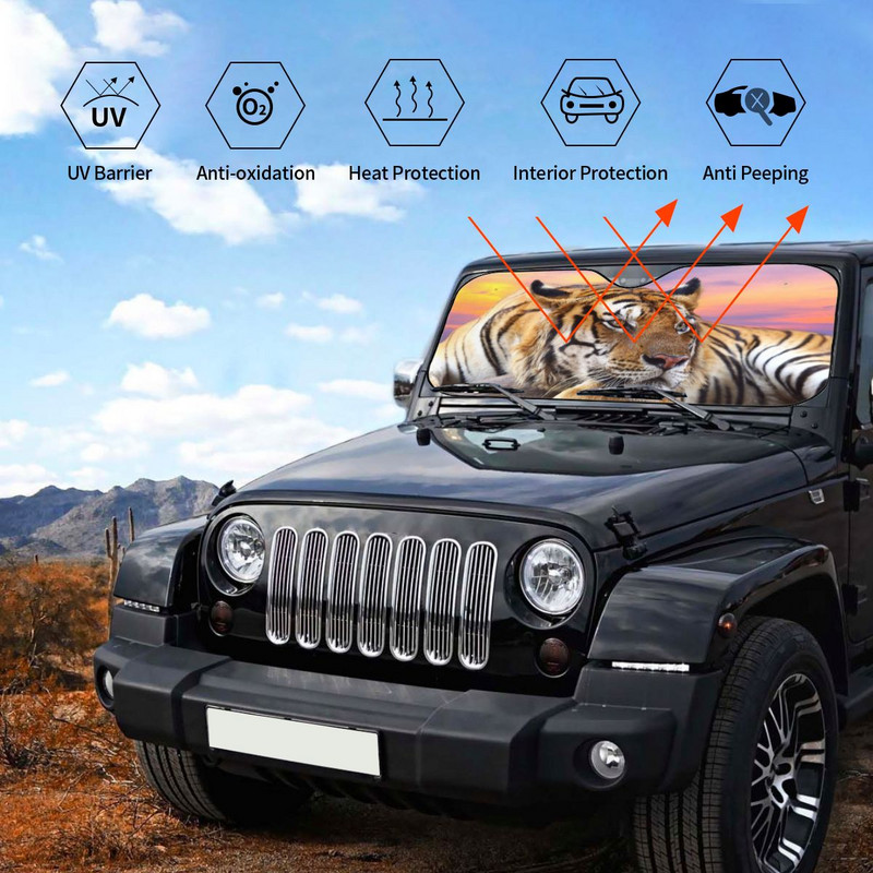 Predator Tiger Sunset napernyő szélvédő Animal Lovers univerzális burkolat első blokk ablak autó napernyő árnyékoló napernyő védő