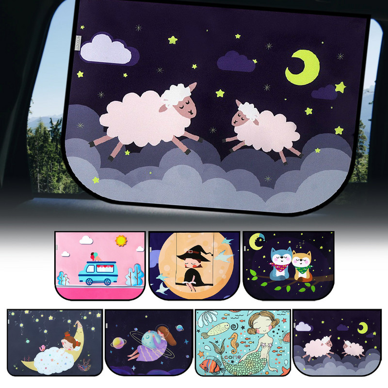 Univerzalna navlaka za sjenilo za automobil Magnetna zavjesa za bočni prozor s UV zaštitom za suncobran za bebe, djecu Slatki crtani stil automobila