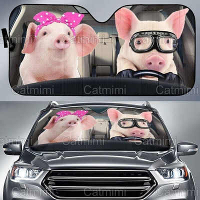 Pig Couple autós napernyő, autós szélvédő napernyő, disznóautó-tartozékok, autódíszítés, ajándék neki, disznóbarát