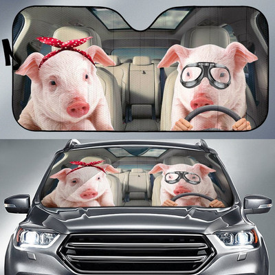 Pig Couple autós napernyő, autós szélvédő napernyő, disznóautó-tartozékok, autódíszítés, ajándék neki, disznóbarát