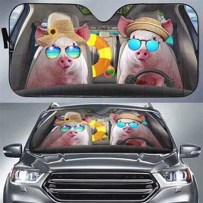 Pig Couple autós napernyő, autós szélvédő napernyő, disznóautó-tartozékok, autódíszítés, ajándék neki, disznóbarát