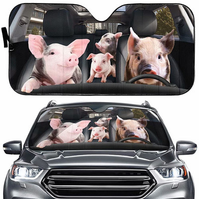 Pig Couple autós napernyő, autós szélvédő napernyő, disznóautó-tartozékok, autódíszítés, ajándék neki, disznóbarát