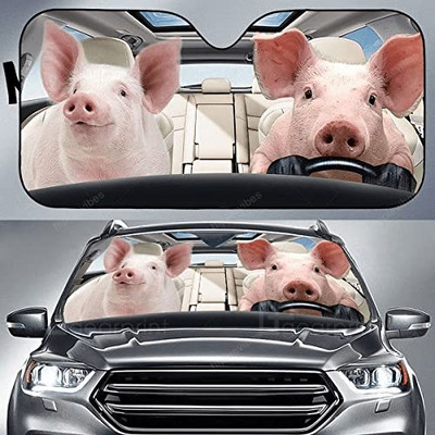 Pig Couple autós napernyő, autós szélvédő napernyő, disznóautó-tartozékok, autódíszítés, ajándék neki, disznóbarát