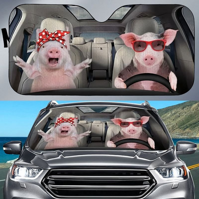 Pig Couple autós napernyő, autós szélvédő napernyő, disznóautó-tartozékok, autódíszítés, ajándék neki, disznóbarát