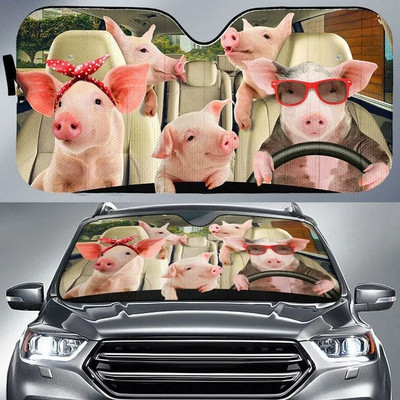 Pig Couple autós napernyő, autós szélvédő napernyő, disznóautó-tartozékok, autódíszítés, ajándék neki, disznóbarát