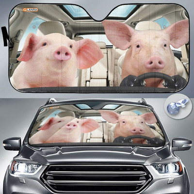 Pig Couple autós napernyő, autós szélvédő napernyő, disznóautó-tartozékok, autódíszítés, ajándék neki, disznóbarát