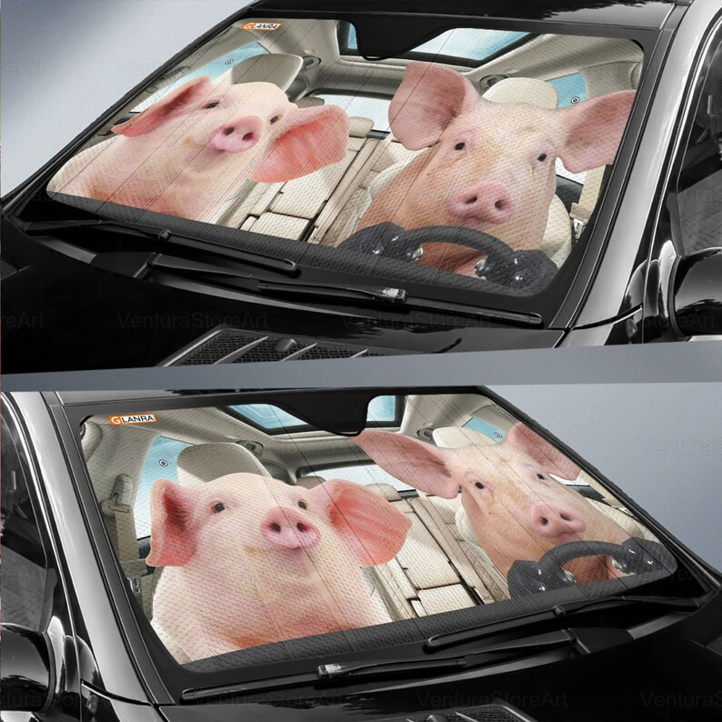 Pig Couple autós napernyő, autós szélvédő napernyő, disznóautó-tartozékok, autódíszítés, ajándék neki, disznóbarát