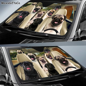 Pug Car Sun Shade, Pug Παρμπρίζ, Dogs Family Sunshade, Dogs Car Accessories, Car Decoration, Pug Lovers Car Sun Shade, Gift Fo