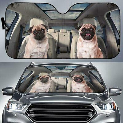 Mopsz autós napernyő, Mopsz szélvédő, Kutyák családi napernyője, Kutyák autótartozékok, Autódekoráció, Mopsz szerelmeseinek autós napernyő, ajándék Fo