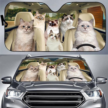 Savannah cat Car Sun Shade, Savannah cat Windshield, Cats Family Sunshade, Cat Accessories Car, Διακόσμηση αυτοκινήτου, Δώρο για τον μπαμπά, Mo