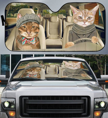 Savannah cat Car Sun Shade, Savannah cat Windshield, Cats Family Sunshade, Cat Accessories Car, Διακόσμηση αυτοκινήτου, Δώρο για τον μπαμπά, Mo