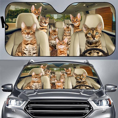 Savannah cat Car Sun Shade, Savannah cat Windshield, Cats Family Sunshade, Cat Accessories Car, Διακόσμηση αυτοκινήτου, Δώρο για τον μπαμπά, Mo