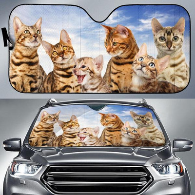 Savannah cat Car Sun Shade, Savannah cat Windshield, Cats Family Sunshade, Cat Accessories Car, Διακόσμηση αυτοκινήτου, Δώρο για τον μπαμπά, Mo