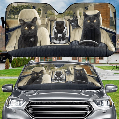 Savannah cat Car Sun Shade, Savannah cat Windshield, Cats Family Sunshade, Cat Accessories Car, Διακόσμηση αυτοκινήτου, Δώρο για τον μπαμπά, Mo