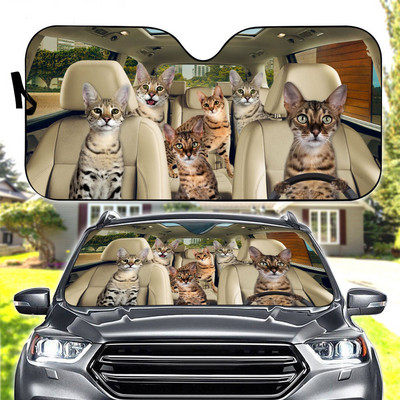 Savannah cat Car Sun Shade, Savannah cat Windshield, Cats Family Sunshade, Cat Accessories Car, Διακόσμηση αυτοκινήτου, Δώρο για τον μπαμπά, Mo